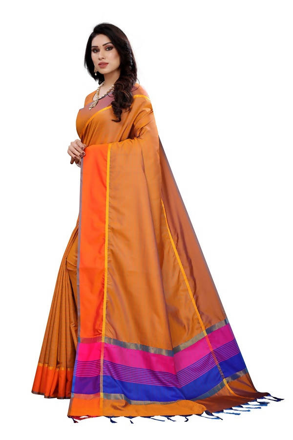 Vamika Orange Cotton Silk Weaving Saree (Binita Orange) | Grocsy