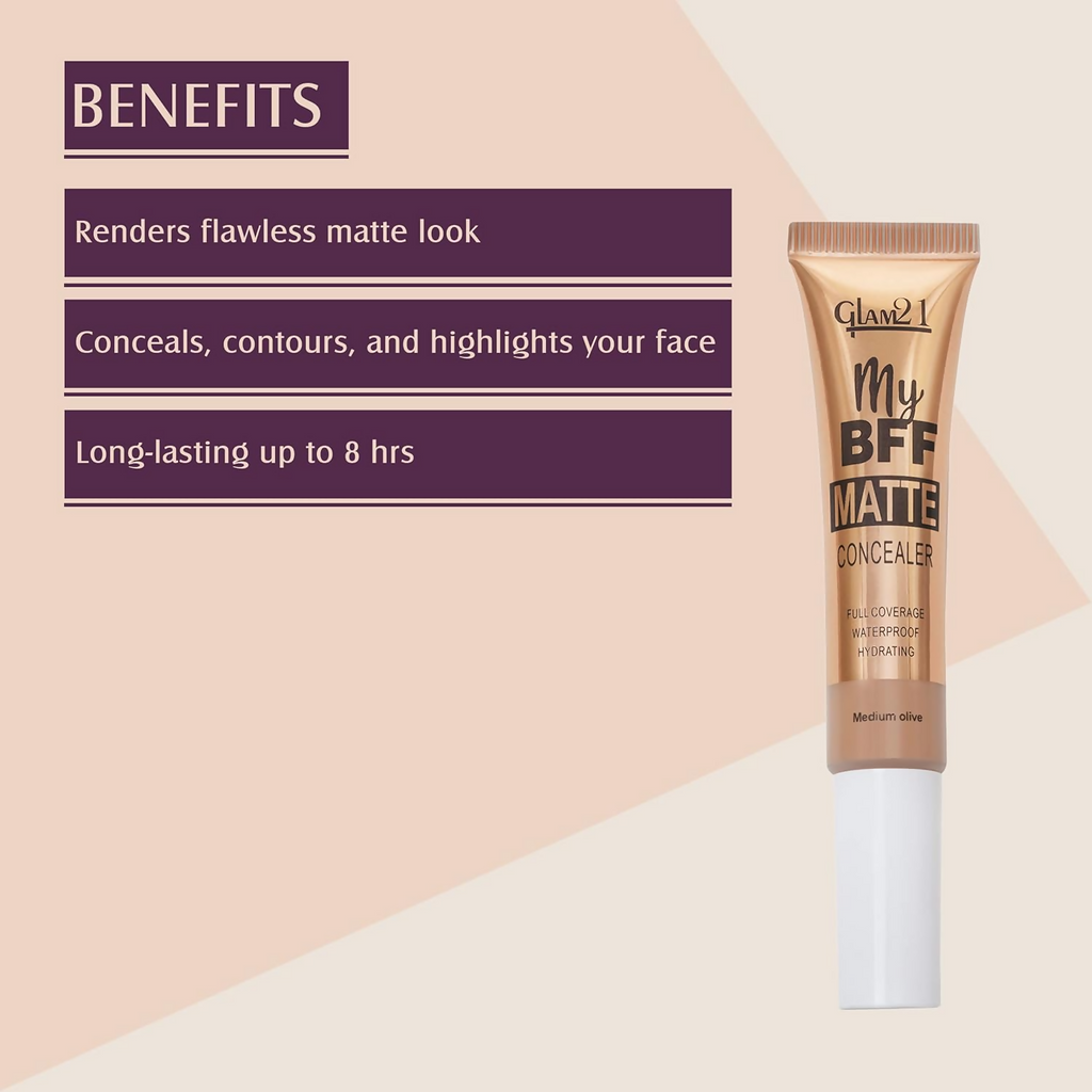 Glam21 My BFF Matte Liquid Concealer For All Skin Tone Matte Finish - Medium Olive | Grocsy