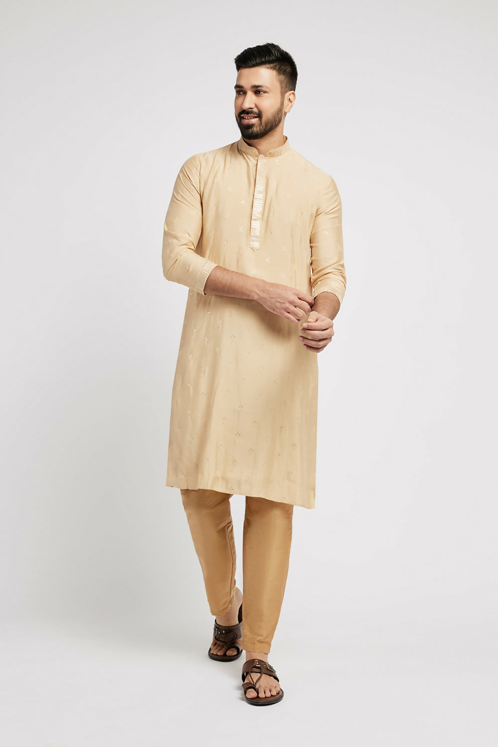 Ethnic India Beige Men's Kurta Ethnic Motifs | Grocsy