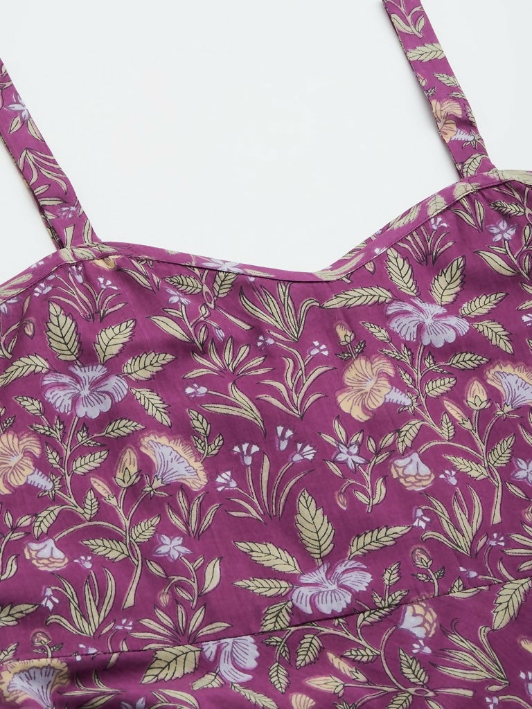 Miravan Women's Purple Floral Printed Midi Length Dress | Grocsy