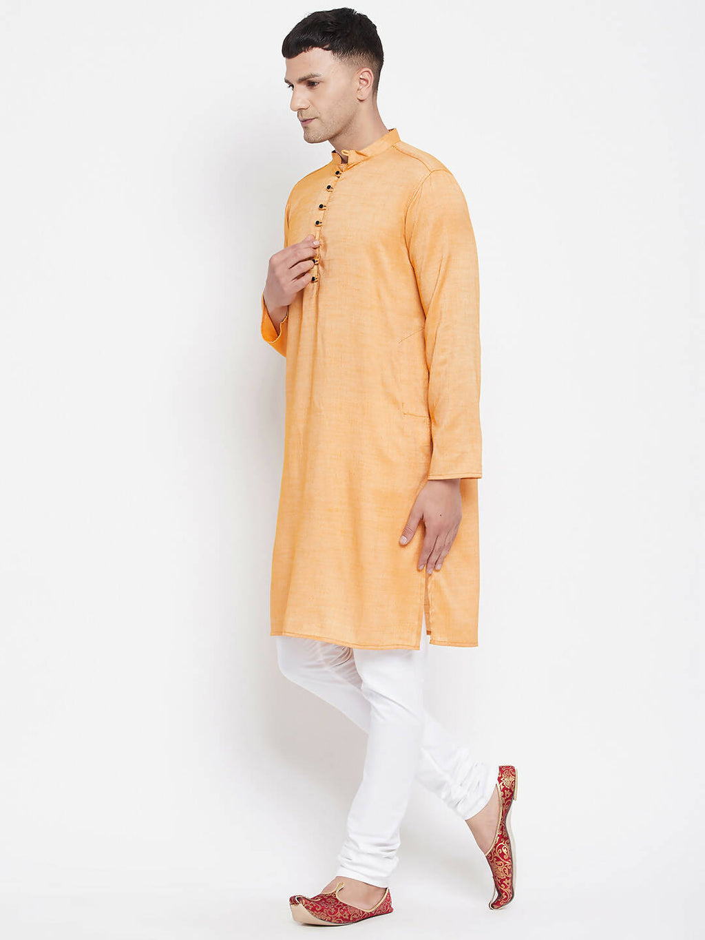 Even Apparels Yellow Rayon Men's Kurta With Band Collar | Grocsy