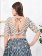 Joban Fashion Grey Jacquard Elbow Sleeveless Back Open Blouse | Grocsy
