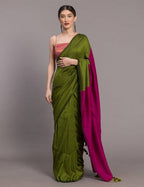 Suta Green Pink Colourblocked Saree | Grocsy