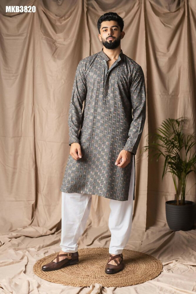 Grey Rayon Thread Embroidery Work Kurta Set - Mahotsav | Grocsy