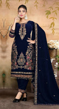 Anaita Navy Blue Velvet Suit With Embroidery & Zarkan Work | Grocsy