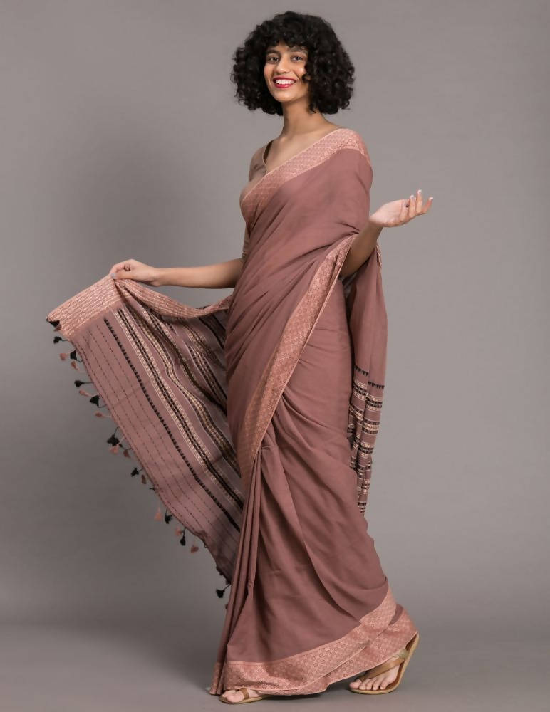 Suta Brown Handloom Pure Cotton Saree | Grocsy