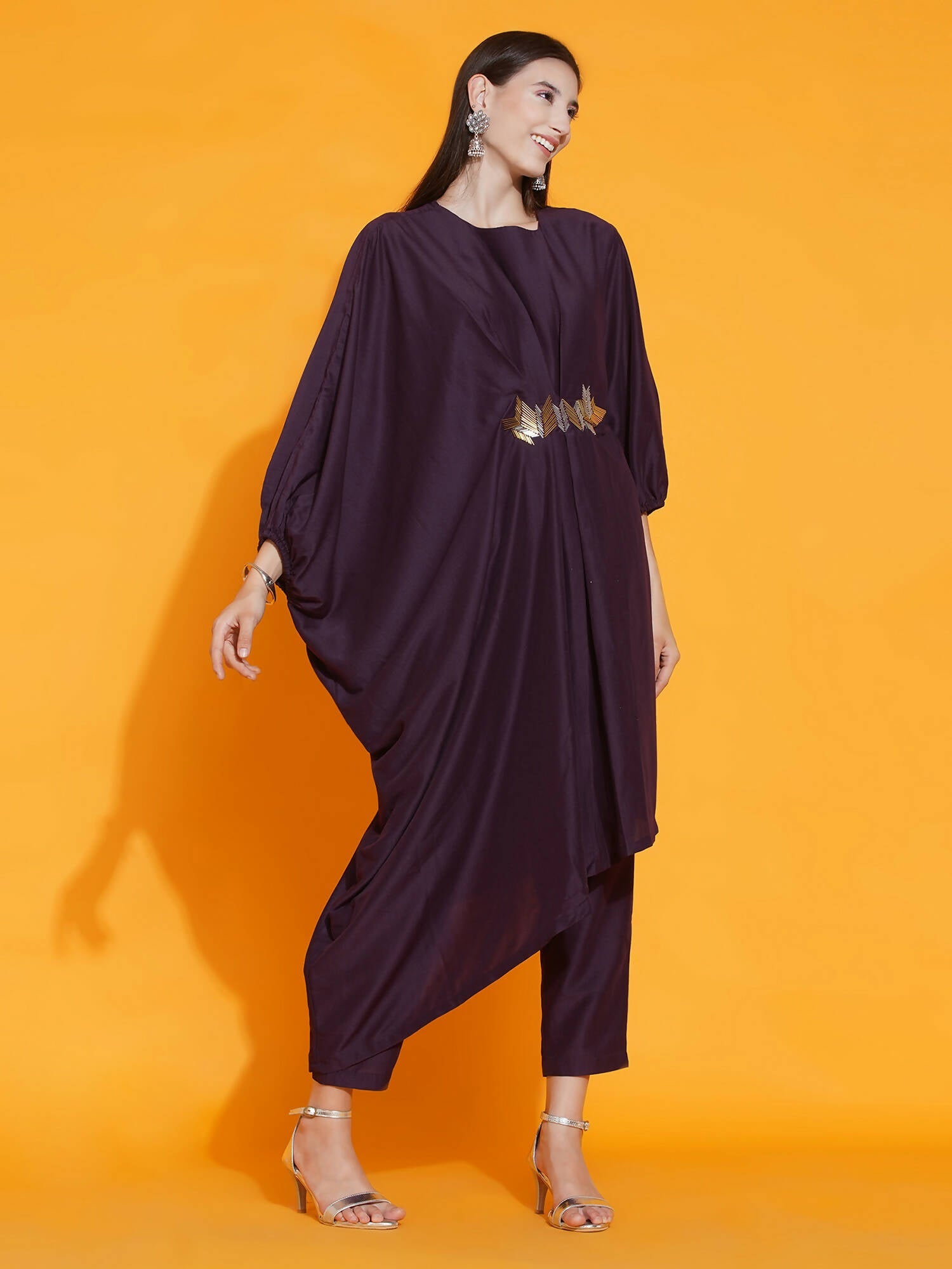 Women Republic Purple Fusion Style Kurta With Hand Embellishment And Pants | Grocsy