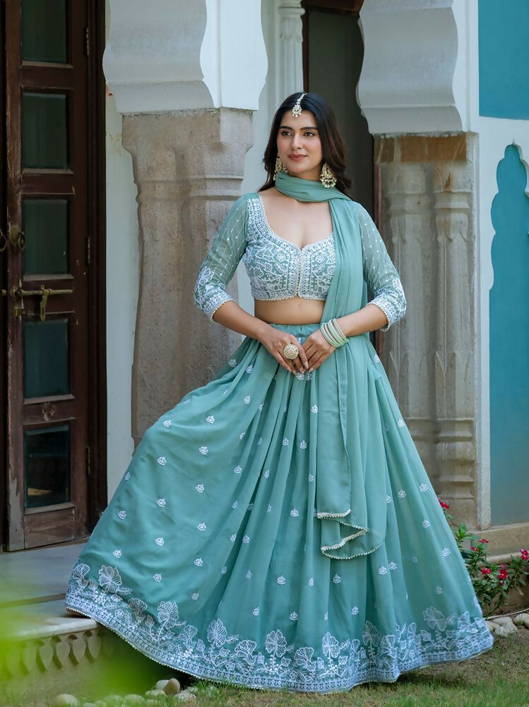 Lehenga Mart Sky Green Designer Wedding Wear Lehenga Choli | Grocsy