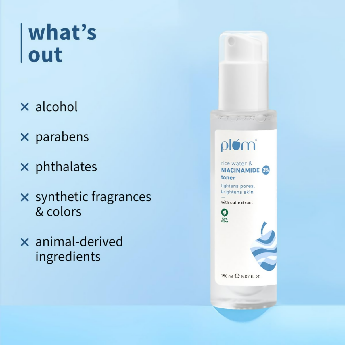 Plum 3% Niacinamide & Rice Water Face Toner - Reduces Pores & Blemishes For Bright Skin | Grocsy