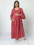 Manet Three Fourth Maternity Dress With Concealed Zipper Nursing Access - Red | Grocsy