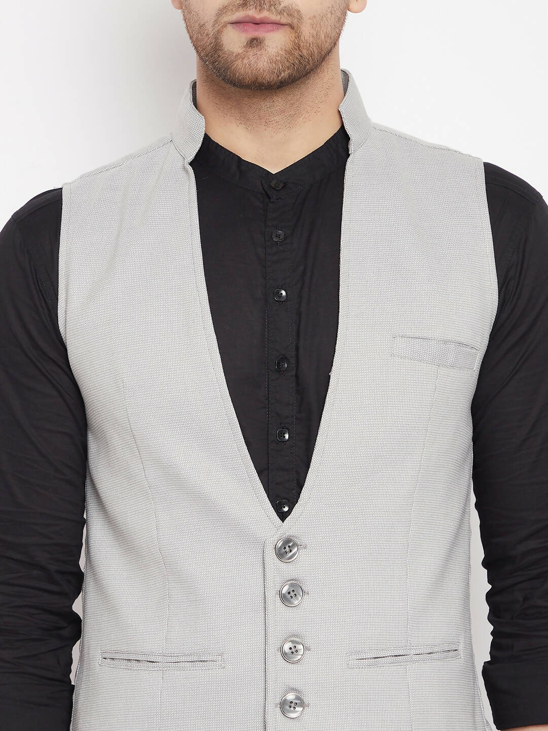 Even Apparels Grey Merino Men Woven Nehru Jacket | Grocsy