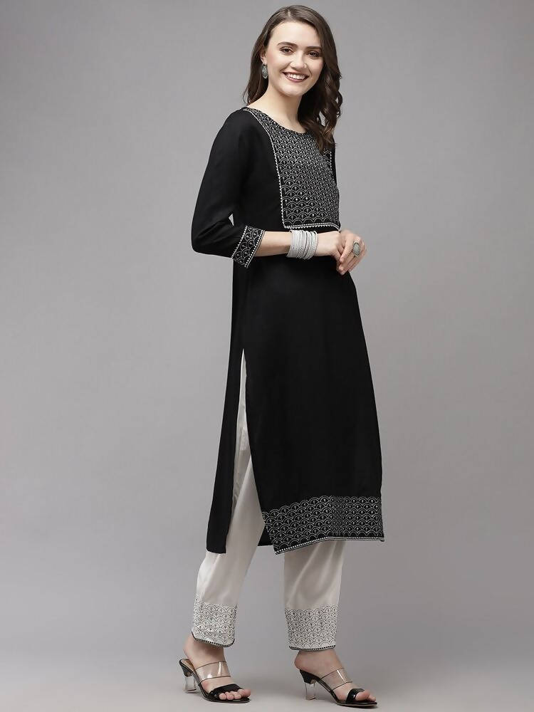 Yufta Women Black Yoke Design Regular Sequinned Kurta with Palazzo & With Dupatta | Grocsy