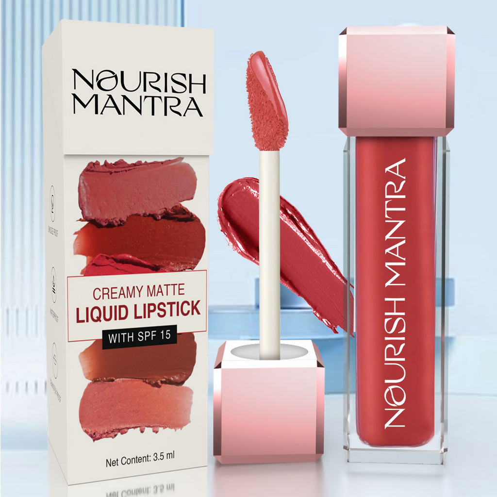 Nourish Mantra Liquid Lipstick Creamy Matte with SPF / Water Proof, Smudge Proof Shade- Khilkhilata Coral | Grocsy