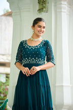 Teeya Creation Rama Color Faux Georgette Hand Embroidery Work Party Wear Gown | Grocsy