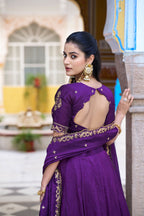 Lorenvalley Fashion Purple NC Silk Plain Lehenga Embroidery Work Choli with Dupatta | Grocsy