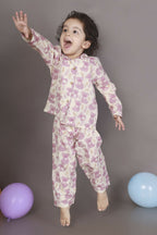 Breathables Kids Cotton Night Suit – White & Pink Teddy Shirt & Pyjama Co-Ord Set For Boys & Girls | Grocsy