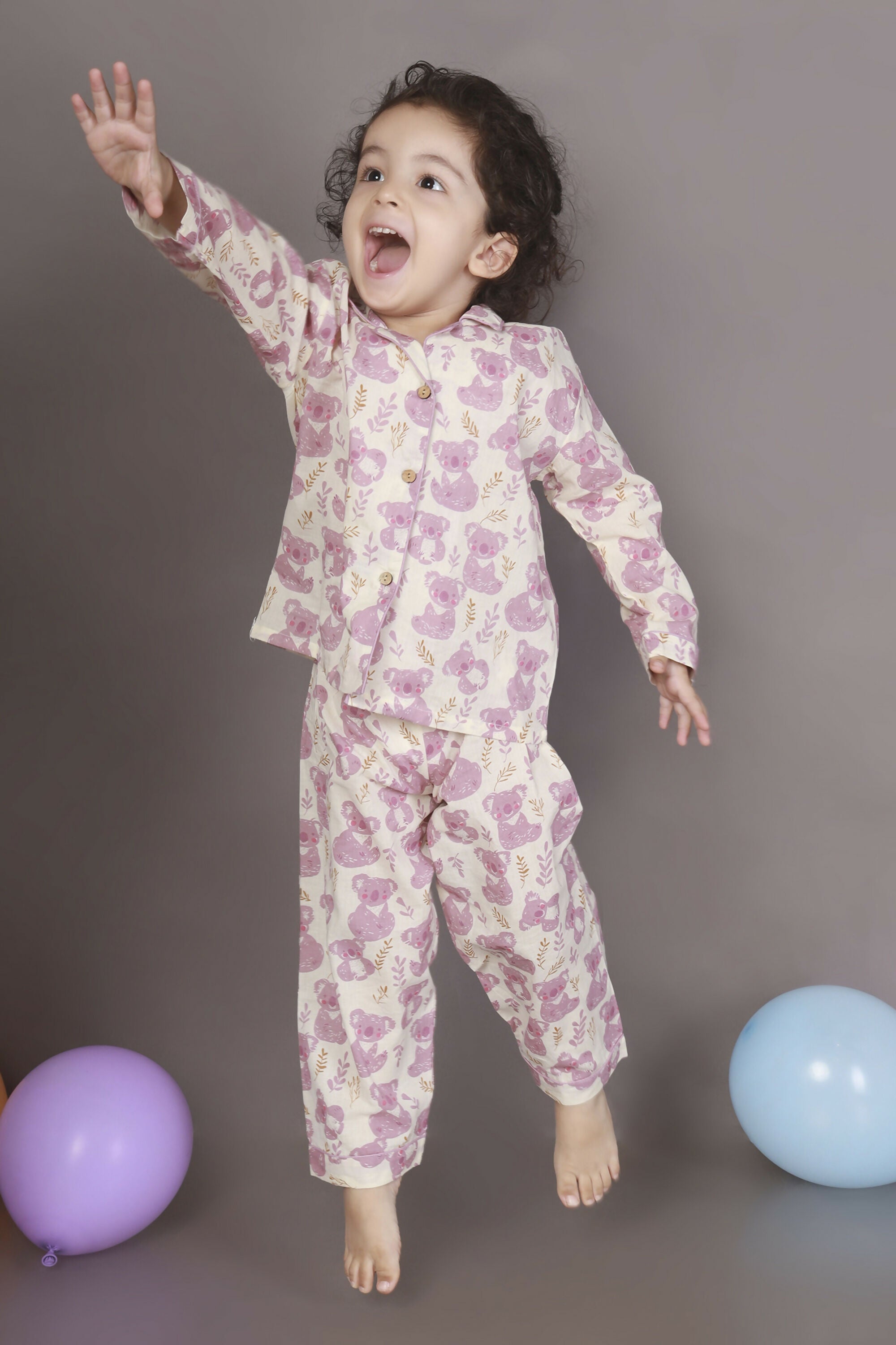 Breathables Kids Cotton Night Suit – White & Pink Teddy Shirt & Pyjama Co-Ord Set For Boys & Girls | Grocsy