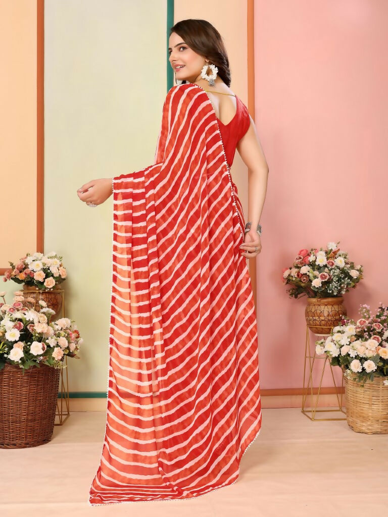 Red Georgette Designer Printed Ready To Wear Saree - Elite | Grocsy