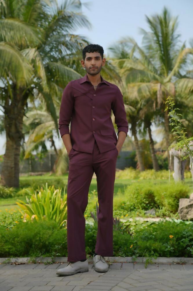 Mono Merge Burgundy Shacket by Hilo Design | Grocsy