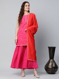 Ahalyaa Pink Crepe Orange khari Print Kurta Sharara Set With Dupatta | Grocsy