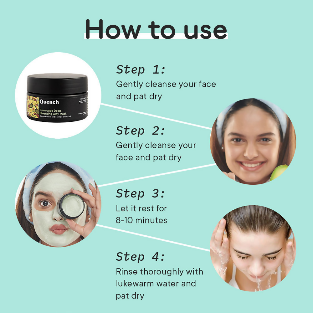 Quench Vitamin E Deep Cleansing Clay Mask with Avocado Removes Impurities & Refines Pores | Grocsy