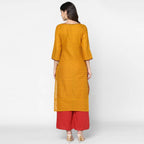 Cheera Hand Block Print Mustard & Red Straight Kurta With Palazzo (MAAI-071K) | Grocsy