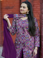 Joban Fashion Wine Silk Embroidered Sharara Set | Grocsy