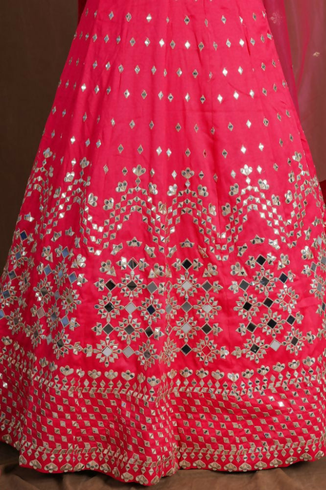 Pink Embroidery With Real Mirror Work Fantum Silk Fabric Lehenga Choli - Jihu Culture | Grocsy