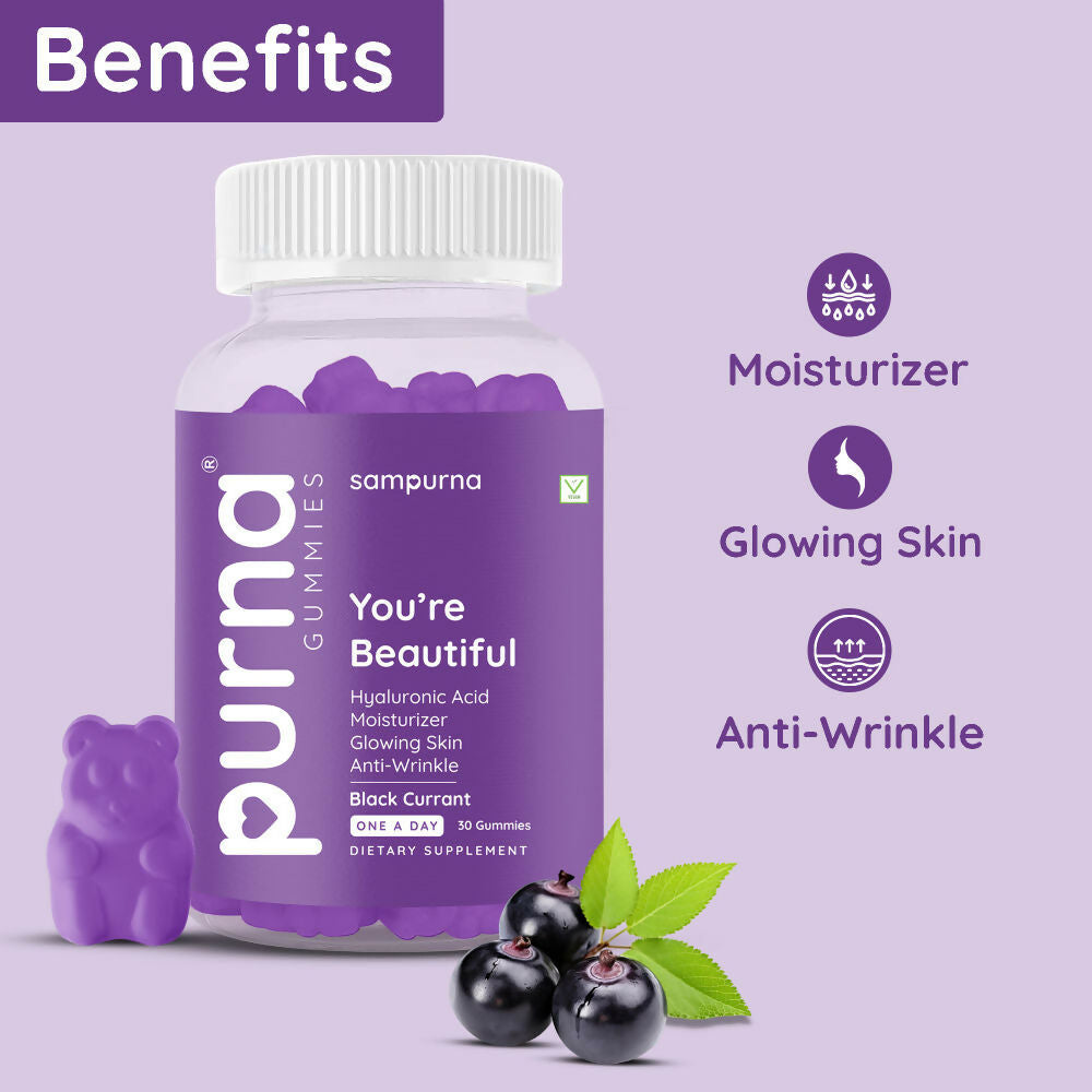 Purna Sampurna You're Beautiful Hyaluronic Acid Gummies - Black Currant | Grocsy