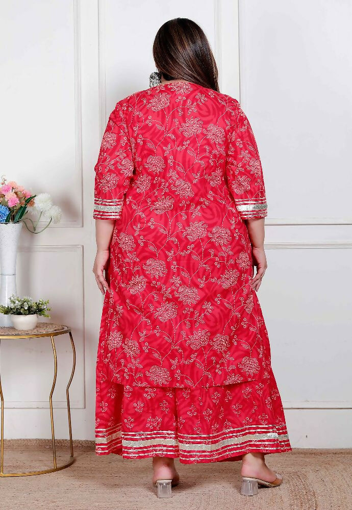 Miravan Plus Size Women'S Red Cotton Gota Work Kurta With Palazzo | Grocsy