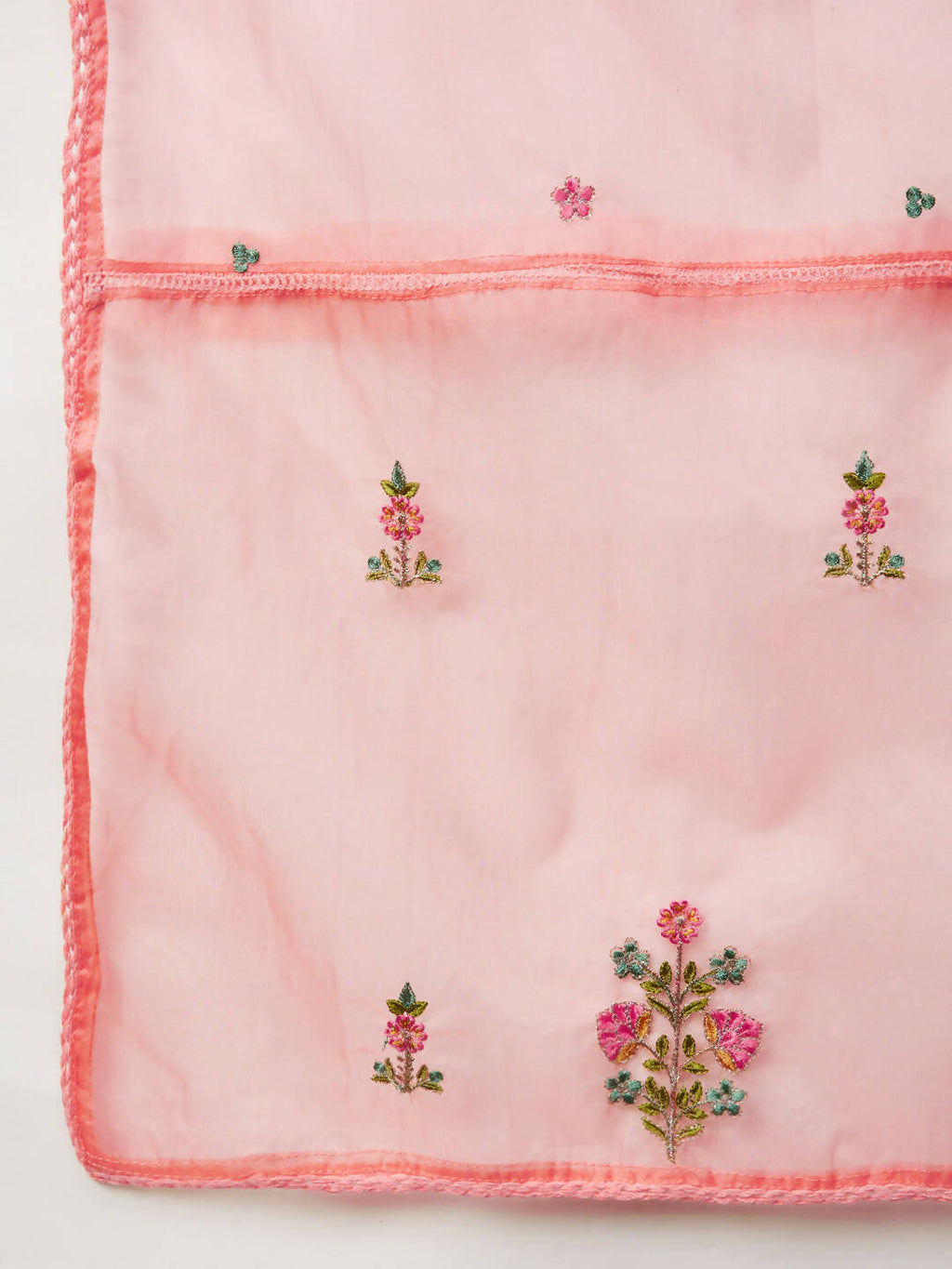 Peach Organza Embroidered Kurta with Bottom & Dupatta - Salimar | Grocsy