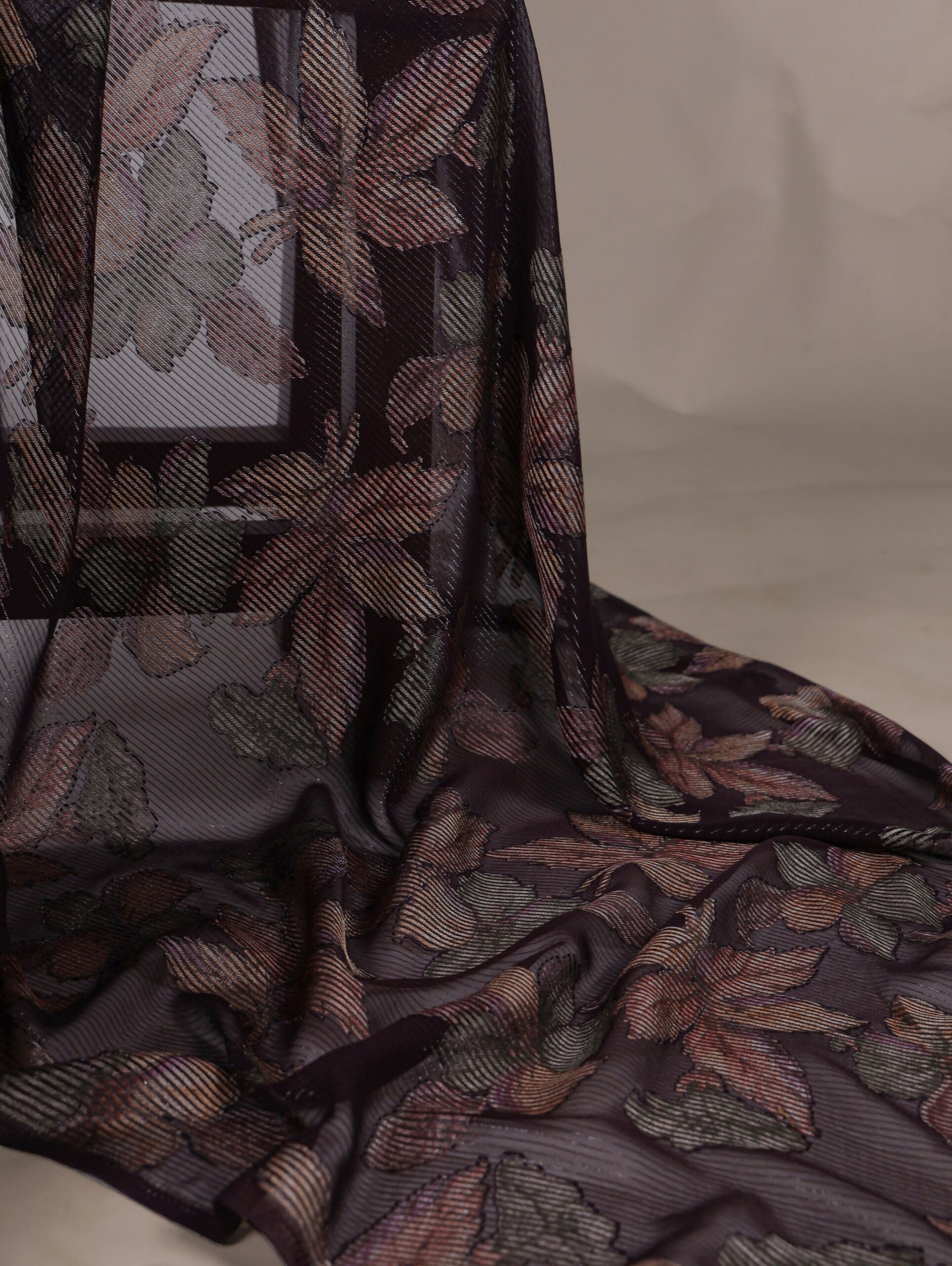 Vastranavya Wine Lurex Brasso Floral Printed Saree with Unstitched Blouse | Grocsy