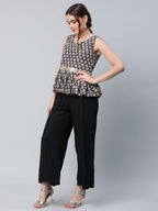 Ahalyaa Women Black Crepe Digital Printed Top with Palazzo Set | Grocsy