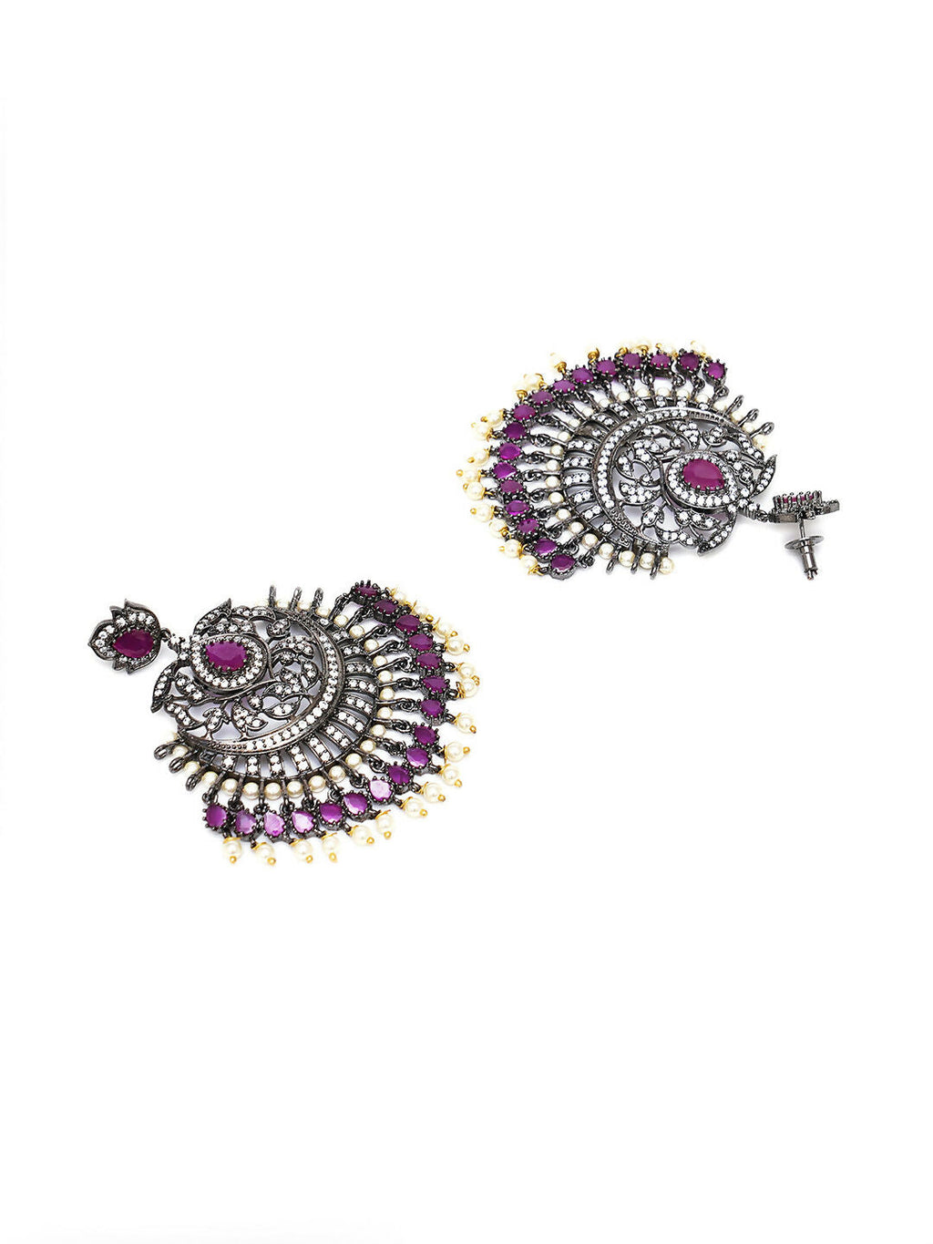 Maroon Silver Plated Earrings- Ruby Raang | Grocsy