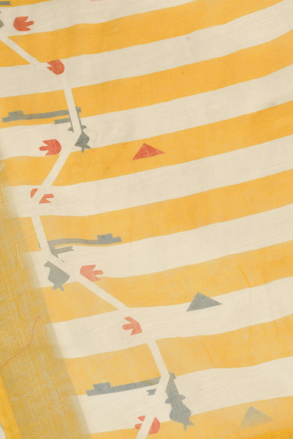 Vastranavya Yellow White Digital Printed Linen Ready To Wear Designer Saree with Unstitched Blouse | Grocsy