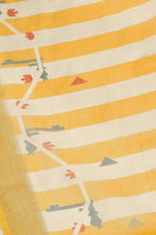 Vastranavya Yellow White Digital Printed Linen Ready To Wear Designer Saree with Unstitched Blouse | Grocsy