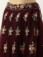 House of Panchhi Burgundy Net Sequinse Work Lehenga & Blouse, Dupatta | Grocsy