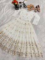 Teeya Creation New Kids Wedding Wear Heavy Embroidery Sequence Work Kurta Gown Set-White | Grocsy
