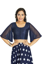 Aastha Fashion Women's Women's Navy Blue Art Silk Umbrella Sleeves Readymade Blouse | Grocsy