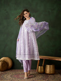Lavender Crystal Organza schiffli embroidery Kurta With Trouser & Dupatta - Bhumi | Grocsy