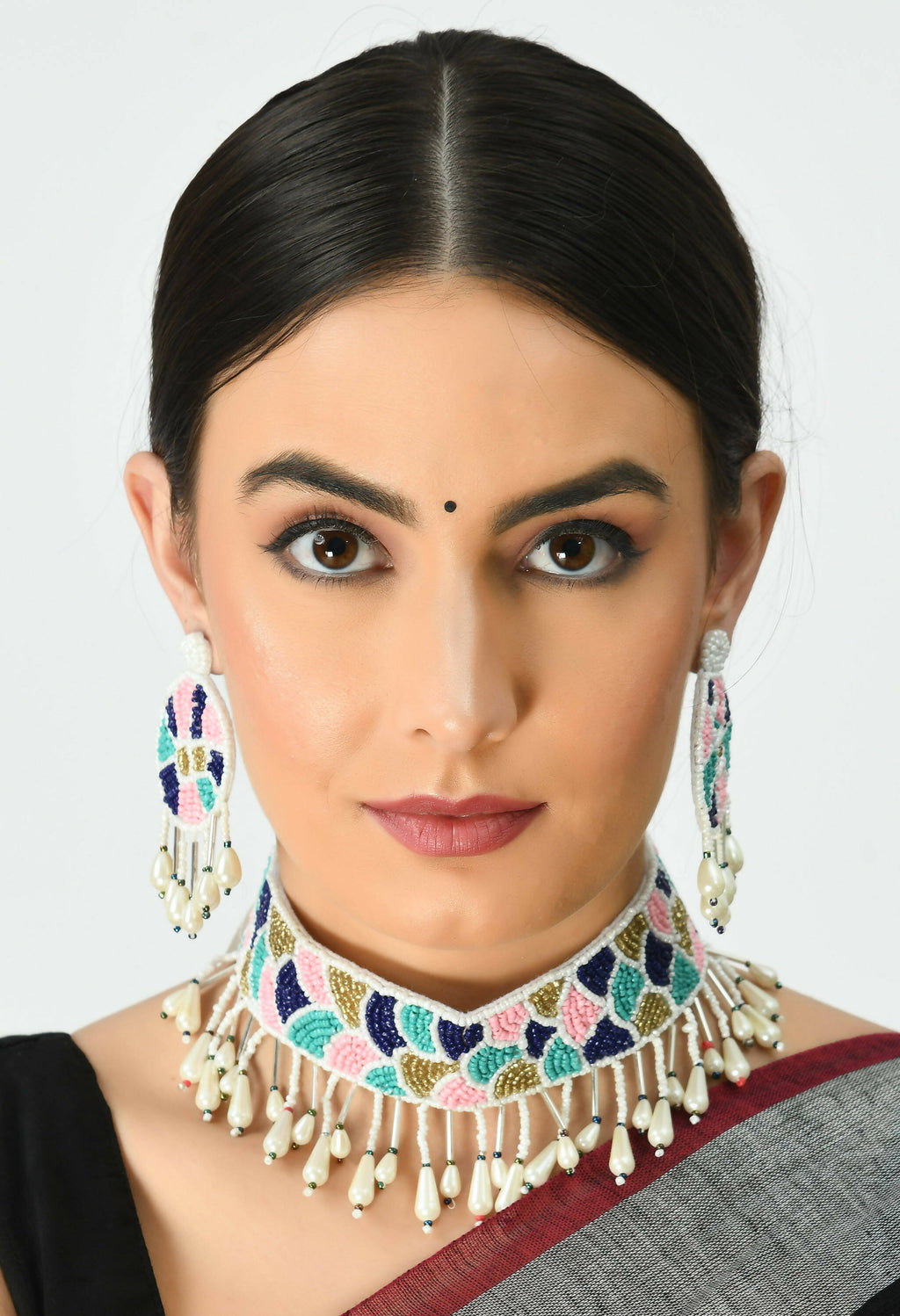 Mominos Fashion Johar Kamal Handicraft Multi Pearls Necklace with Earrings For Women | Grocsy