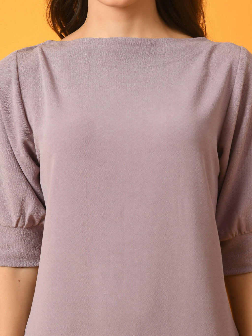Myshka Women's Lavender Solid Boat Neck Party Top | Grocsy
