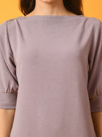 Myshka Women's Lavender Solid Boat Neck Party Top | Grocsy