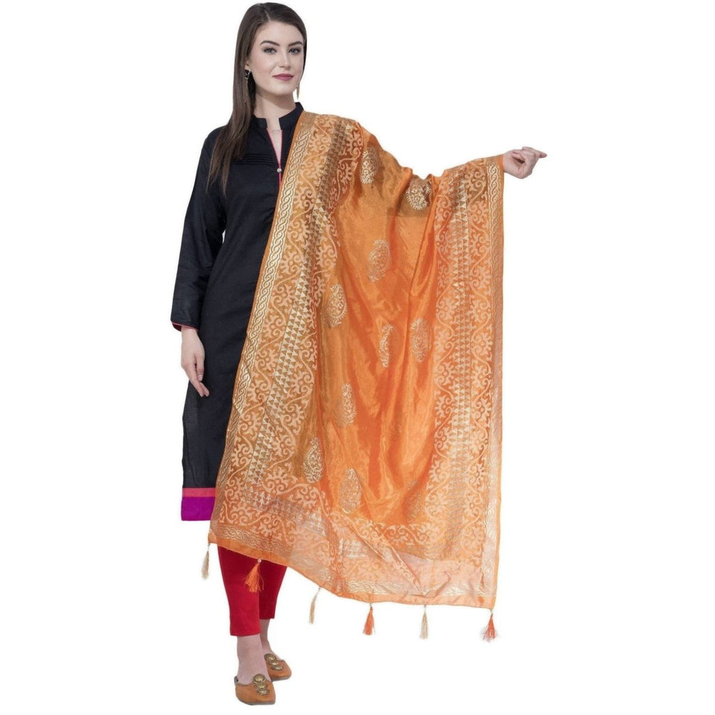 A R Silk Orange Color Silk Pahadi Print Dupattas and Chunnis | Grocsy