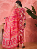 Joban Fashion Printed Pink Pure Cotton Kurta Set | Grocsy