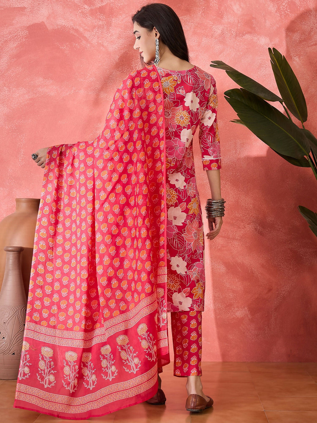 Joban Fashion Printed Pink Pure Cotton Kurta Set | Grocsy