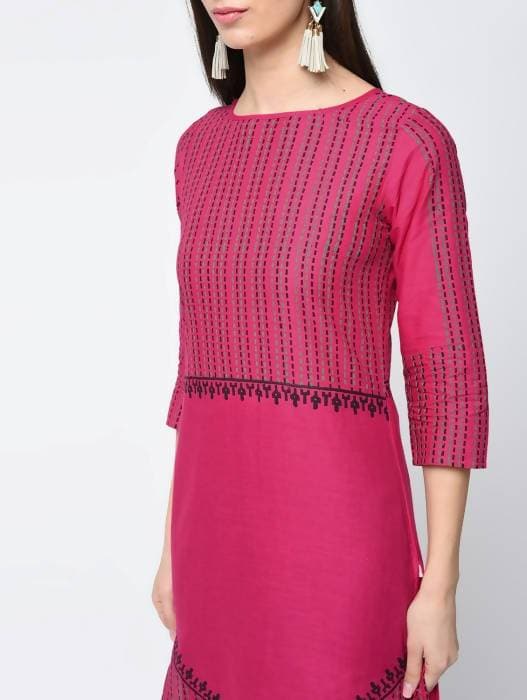 Aniyah Cotton Block Printed Latest Pink Straight Kurta (AN-135K) | Grocsy