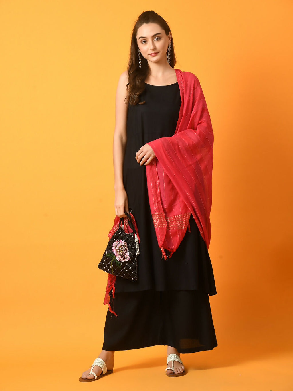 Myshka Women's Black Solid Anarkali Party Kurta Set With Dupatta | Grocsy