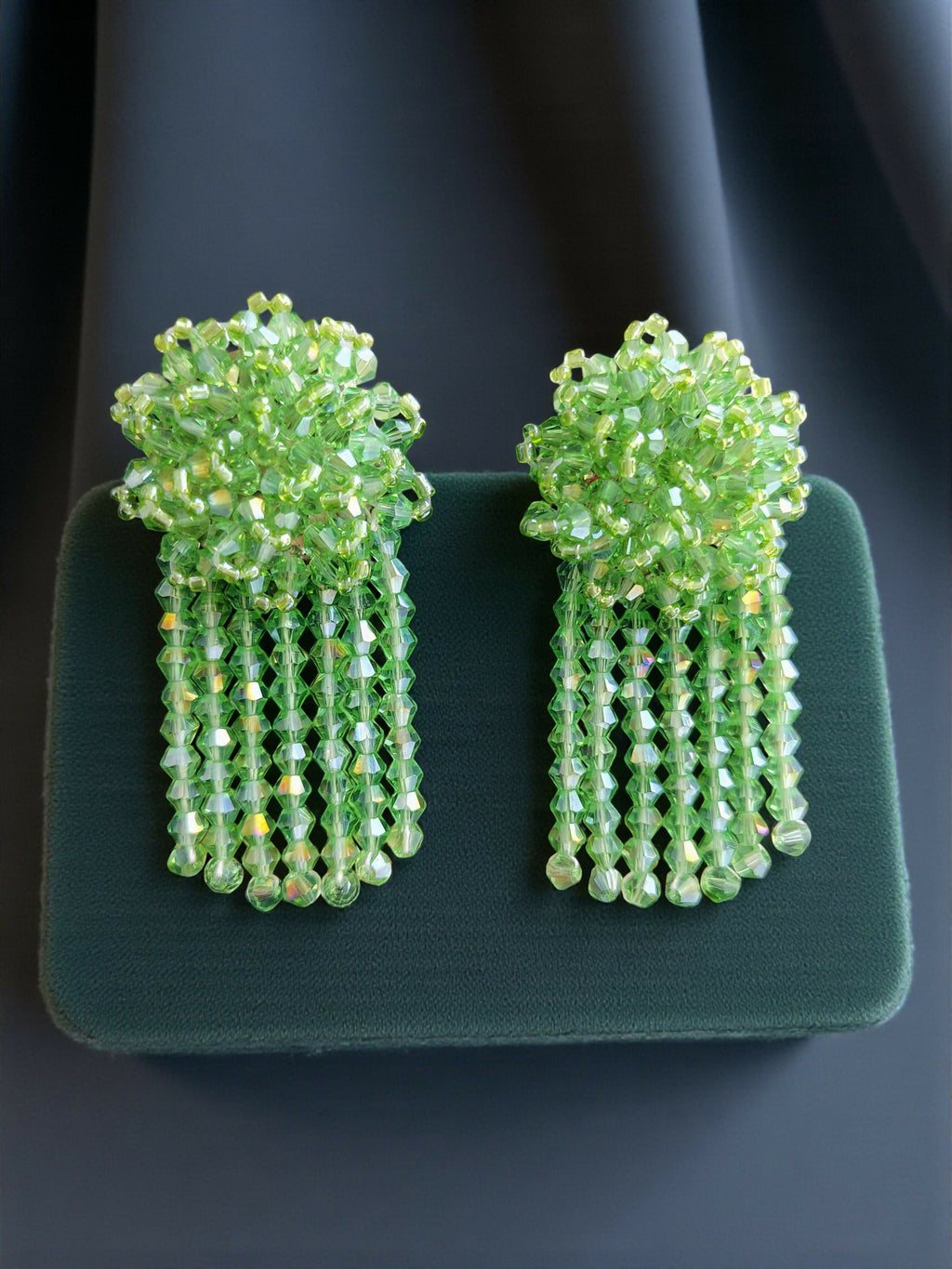 Inhanns Handmade Crystal Water Fall Earrings - Short - Pista Green Small | Grocsy
