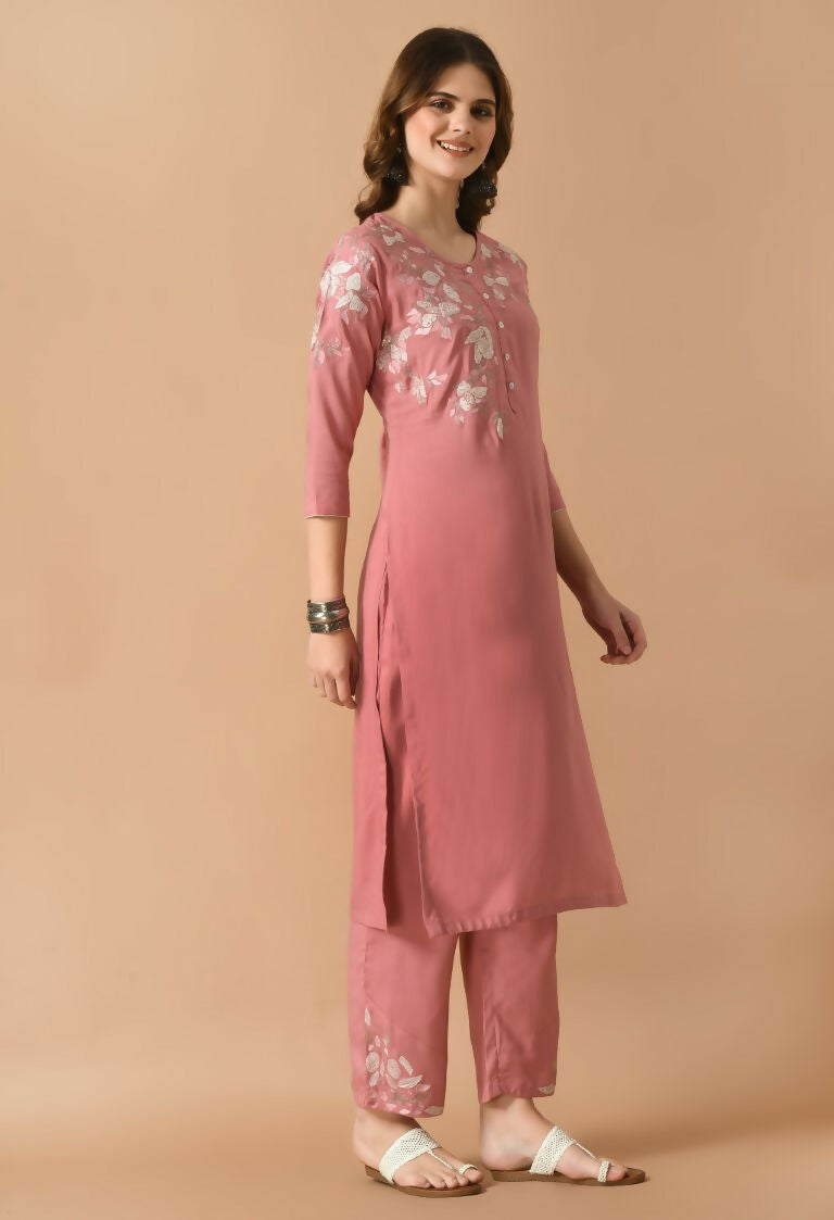 Joban Fashion Rose Gold Cotton Rayon Kurta Set | Grocsy